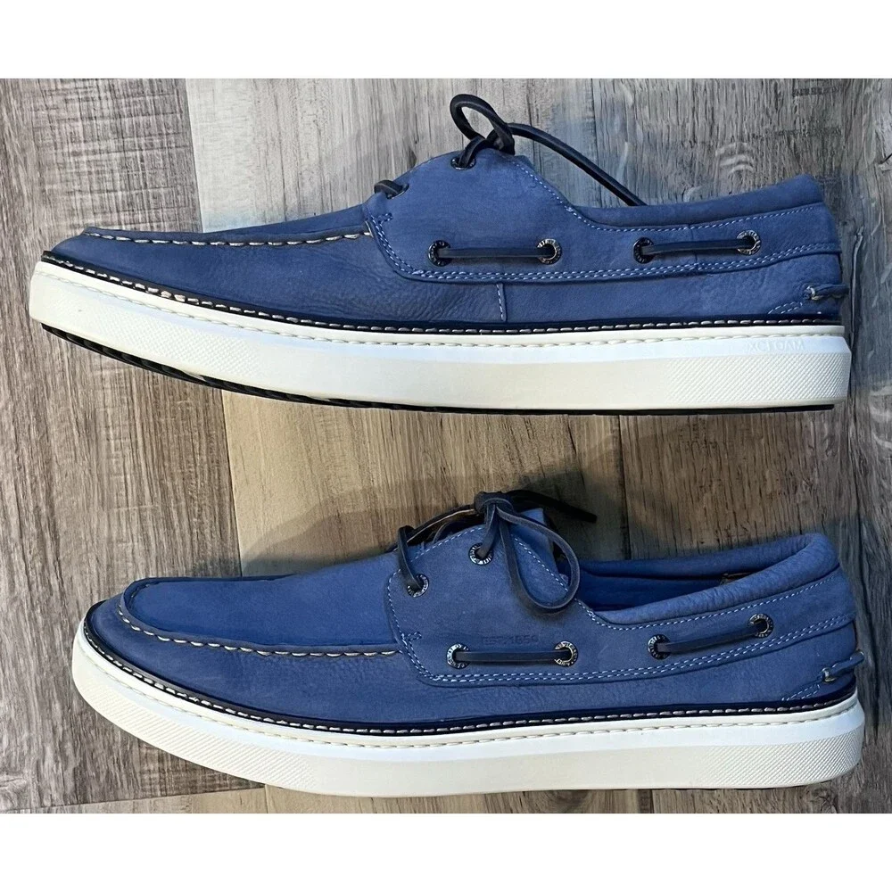 Johnston & Murphy McGuffey 2 Boat Shoe Size 13M Blue Leather Suede Tie NWOB